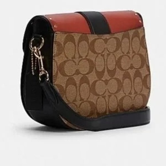 New Authentic Coach Georgie Saddle Bag Colorblock Signature Canvas Crossbody - Picture 3 of 4